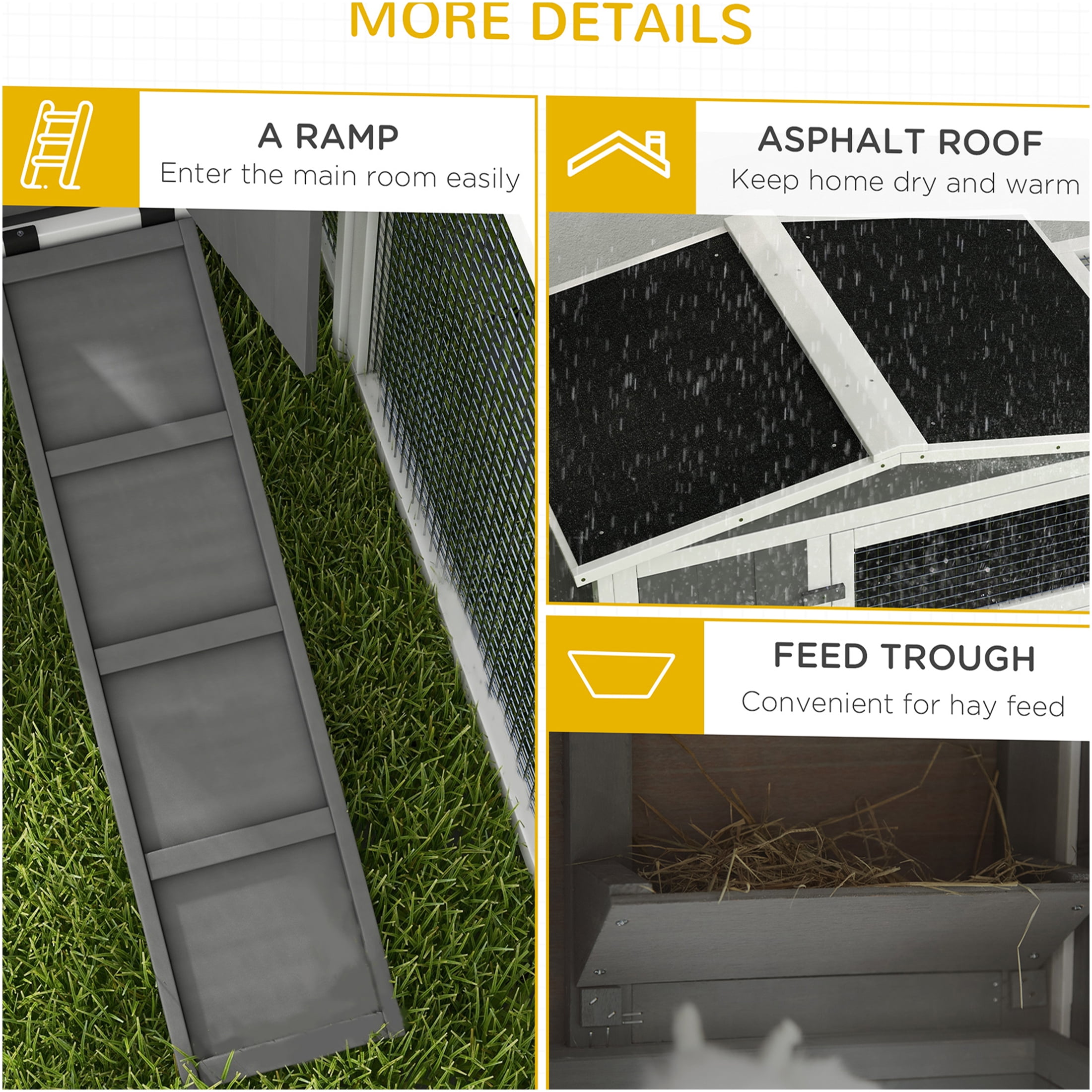 JERFIT 2-Story Outdoor Rabbit Hutch with Waterproof Asphalt Roof, Detachable Run & Slide-Out Tray, Large Wooden Bunny Cage House for Indoor Outdoor Use, Light Gray