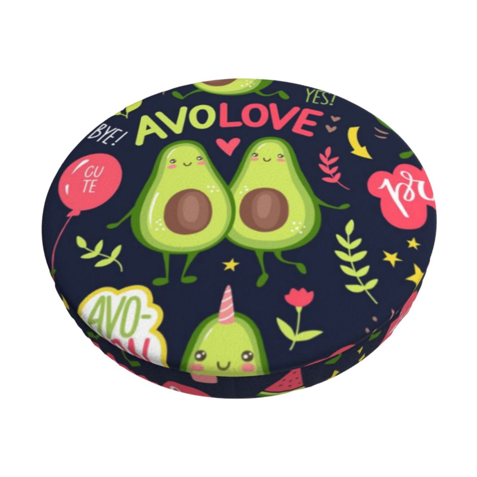 Easygdp Avocado Love Print Easy To Install Bar Stool Covers&Stool Covers Round&Elastic Stool Cover, Barstool Covers,Washable&Bottom With Elastic Edge-12 inch