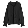 thumbnail image 6 of CQONEPT Women's Zip up Hoodie Jackets Long Puff Sleeve Fashion Jackets Drawstring Fall Winter Comfortable Sweatshirts with Pocket BlackXL, 6 of 6