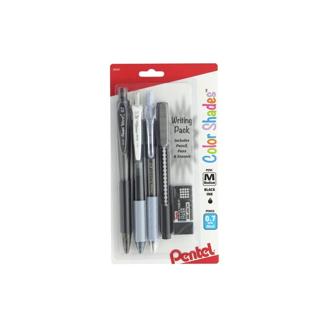 Pack de Escritura Pentel Color Shades con Bolígrafo Negro, Lápiz y Goma