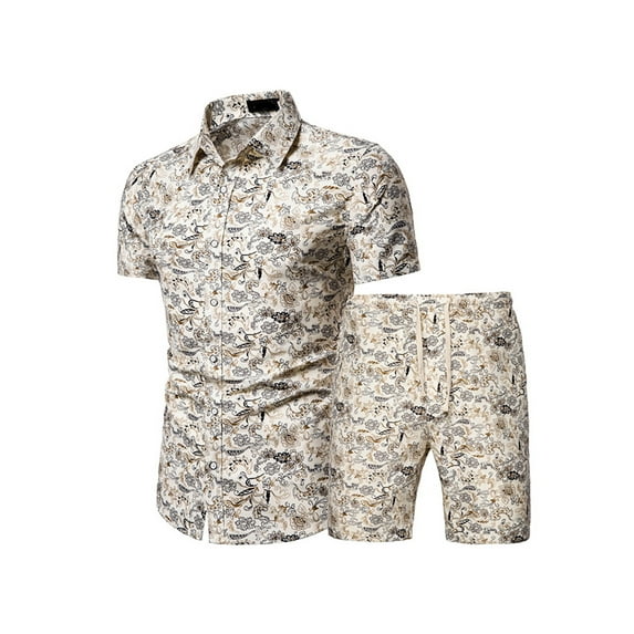 Frontwalk Men Loungewear 2 Pcs Sleepwear Short Sleeve Pajama Set Beach Lounge Nightwear Two Pieces Homewear DC03 5XL