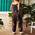 thumbnail image 3 of EANJE Halloween Formal Jumpsuits for Women Sleeveless Plus Size Jumpsuit Womens Overalls Wide Leg Gothic Skull Floral Graphic Straps Rompers Adjustable Bib Overalls Fall Outfits Navy 2XL, 3 of 6