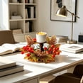 thumbnail image 4 of AUNVITO Fall Harvest Candle Ring Artificial Maple Leaf Berry Pinecone Wreath for Candle Holder Centerpiece Decoration, 4 of 6