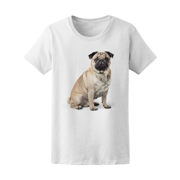 Sitting Pug Looking At Camera Tee Women's -Image by Shutterstock
