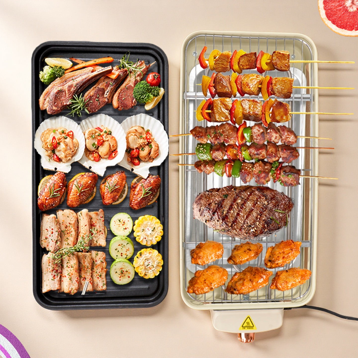 REDUSK Electric Indoor Grill 1500W, 3 in 1 Versatile Smokeless Indoor Grill for Home Cooking, Non-Stick Removable Grill & Griddle Plate, Temperature Control,  White