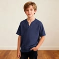 thumbnail image 5 of Atogsazn Waffle V Neck Tshirt for Boys Kids Casual Short Sleeve T-shirt Loose Fit Tops Tee Shirt Summer Navy 4-5 Years Fashion, 5 of 8