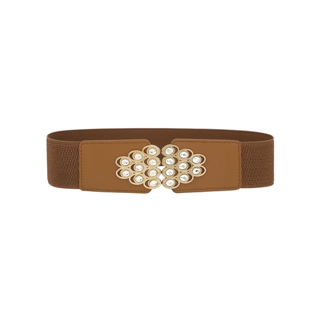 Cinturones elásticos anchos de strass para mujeres, banda de cintura gruesa para camisas de vestido, marrón, talla única