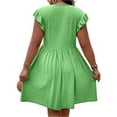 thumbnail image 4 of longantii Womens Plus Size Dresses Soft Empire Waist A-Line Sundress Relaxed Fit V Neck Boho Dress Smocked Eyelet Vacation Mini Dress Green 2XL, 4 of 4