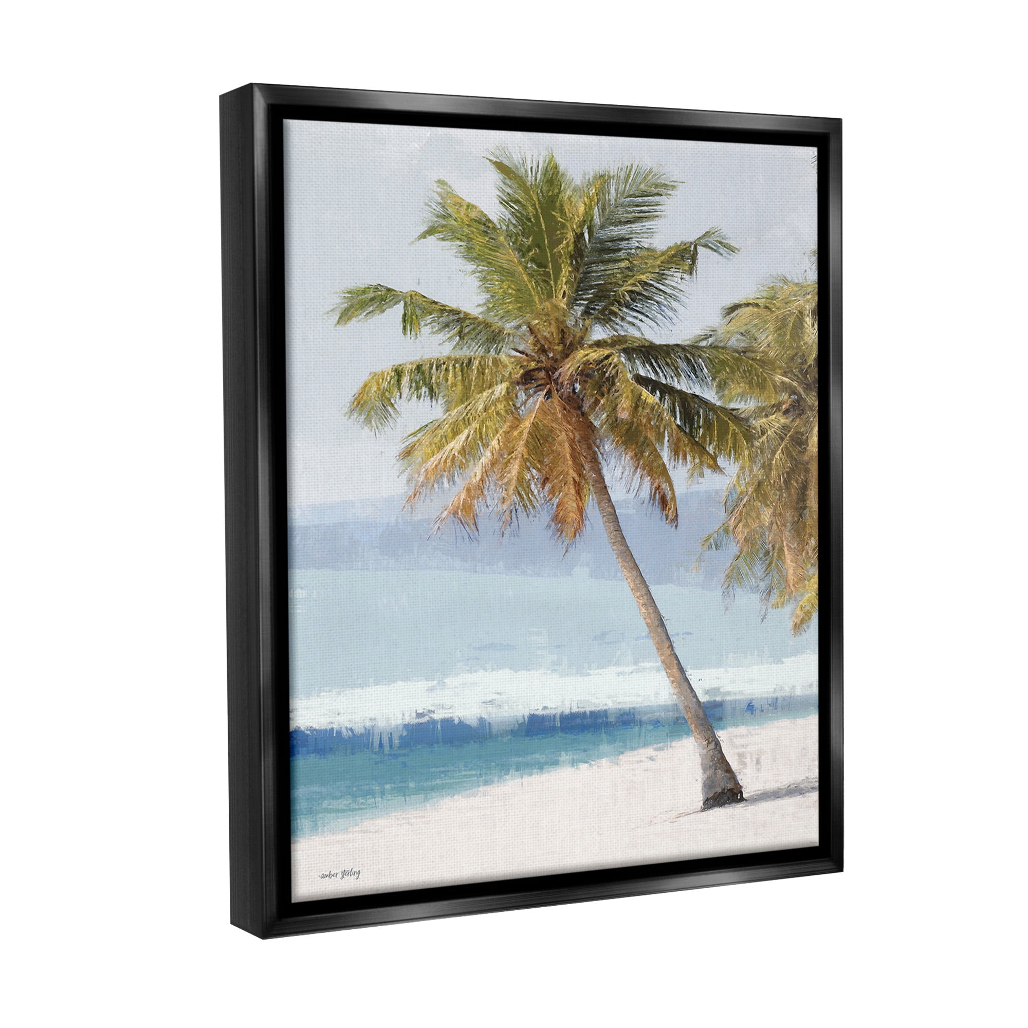 Stupell Industries Looming Palms on Shore Landscape Painting Black Floater Framed Canvas Art Print Wall Art, 25 x 31