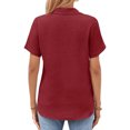 thumbnail image 3 of Summer Tops for Women Shirt Women Linen Shirt Summer Button Down Linen Top Oversized V Neck Large Sized Clothing Solid Top Dress Womens plus Size Short Sleeve Work Out Woman Red L, 3 of 4