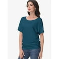 thumbnail image 6 of Women's Dolman Top Boat Neck Short Sleeve Solid Tees Casual T Shirt with Side Shirring Detail, 6 of 7