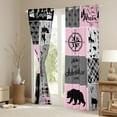 thumbnail image 3 of Retro Cabin Rustic Blackout Curtains For Bedroom Decor, Farmhouse Lodge Bear Curtains & Drapes 52"Wx84"L, Hunting Wild Animal Camper Curtains Plaid Patchwork Window Treatments, Grey Black Pink, 3 of 5