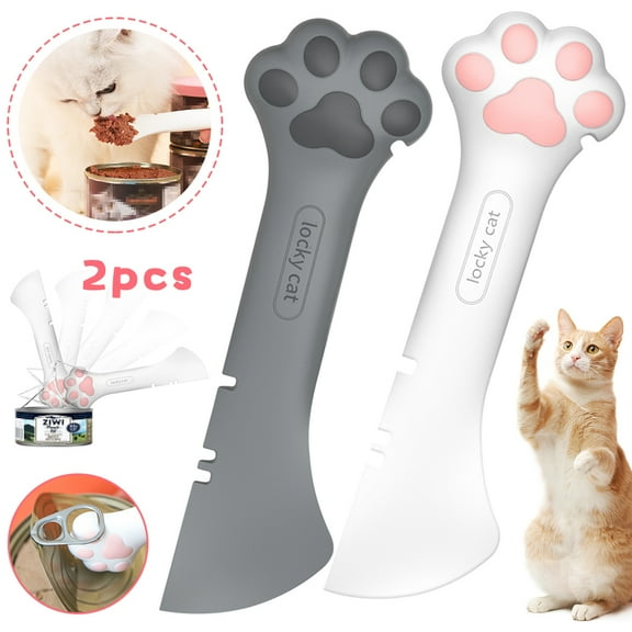 2 Pcs Pet Food Can Opener, LNGOOR Silicone Mini Spatula Can Spoon for Pet Cat Dog Feeding Can
