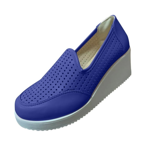 JINMGG Wedges for Women Plus Clearance Fashion Women Platform Casual Wedge Heel Flat Large Size Hollow Single Shoes Blue 38