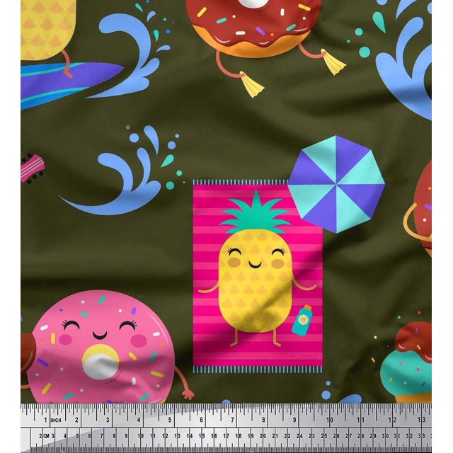 Soimoi Green Poly Georgette Fabric Beech & Fun Party Printed Fabric 1 Yard 52 Inch Wide