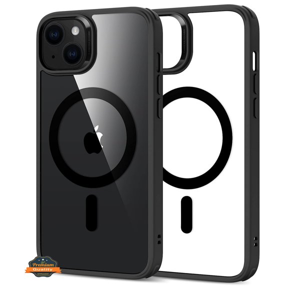 For Apple iPhone 15 Pro Max (6.7") Magnetic Compatible with Magsafe Wireless Charger TPU Hybrid Slim Transparent Phone Case Cover by Xpression - Black