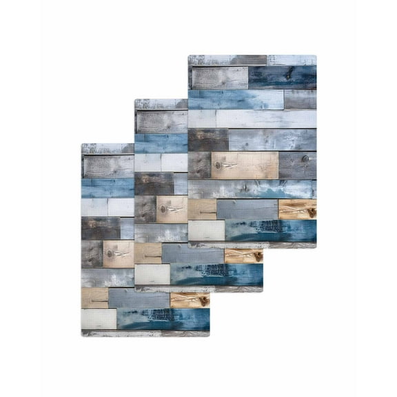 Blue Wooden Grain Kitchen Dish Towels for Drying Dishes Set of 3, Farmhouse Country Abstract Art Waffle Weave Microfiber Terry Hand Tea Bathroom Towels Quick Dry & Absorbent Towel 15.7x23.6