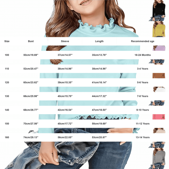 GiLiling Girls Soft Ruffles Thermal Shirt, Long Sleeve Turtleneck Plain Undershirt, Kids Winter Lace Pullover Top, Warm Clothes (White, 3-4 Years)