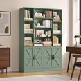 thumbnail image 4 of Hiphuta 75" Tall Modern Bookcases with 2 Double Door Cabinet, 47"Wide Wooden Storage Bookshelf for Living Room Home Office Entryway, Green, 4 of 5