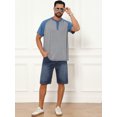 thumbnail image 2 of DARING DIVA Men's Raglan Henley Retro Short Sleeve Button Down T-Shirt L Light Gray, 2 of 7