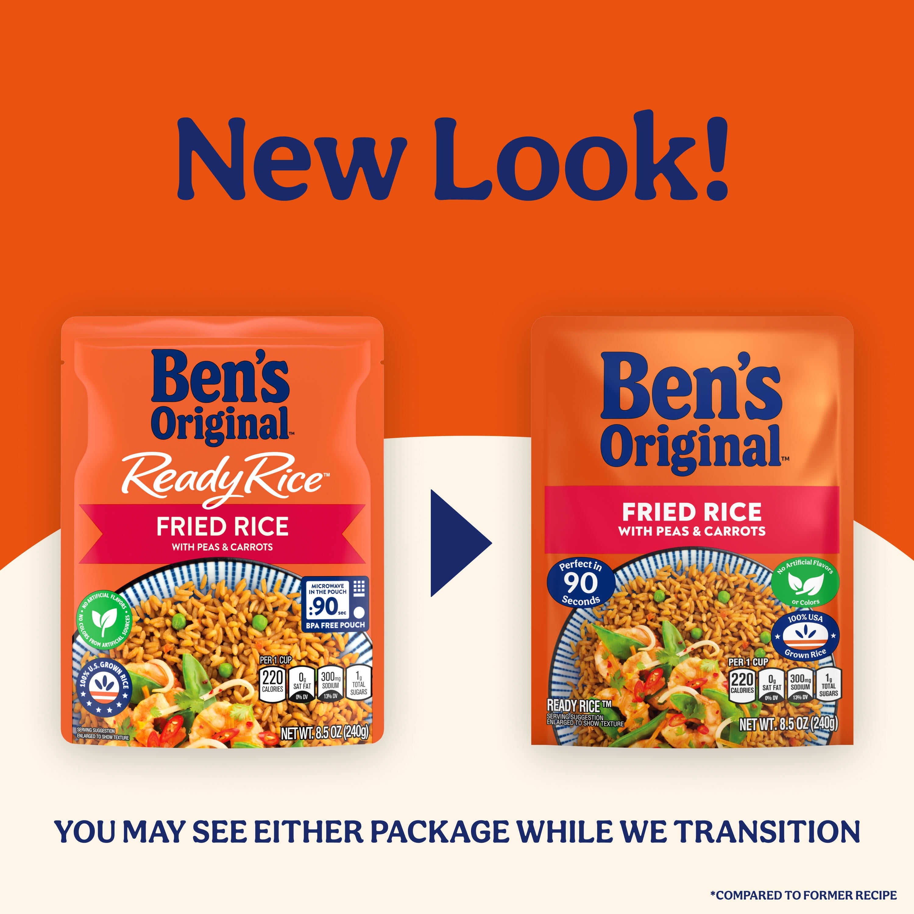 (5 pack) Ben's Original Ready Rice Fried Rice, With Peas and Carrots, 8.5 oz Pouch