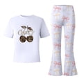 thumbnail image 5 of Gaexia Toddler Girl Lounge Set,Girls Two Piece Outfit Short Sleeve Top and Wide Leg Pants With Bow Cherry Print Casual Summer Fashion Clothes,9-10 Years, 5 of 6