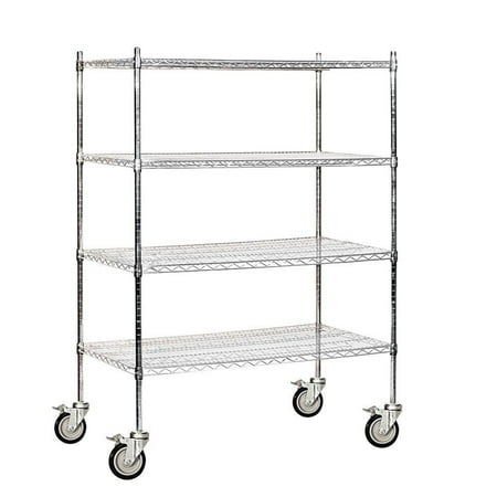 Salsbury Industries 9544M-CHR 48 inch W x 69 inch H x 24 inch D Wire Shelving - Mobile - Chrome