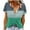 Green, variant on Womens Tops Womens Short Sleeve Tshirts Color Block Print Short Sleeve Round Neck Snap Button Casual Tee