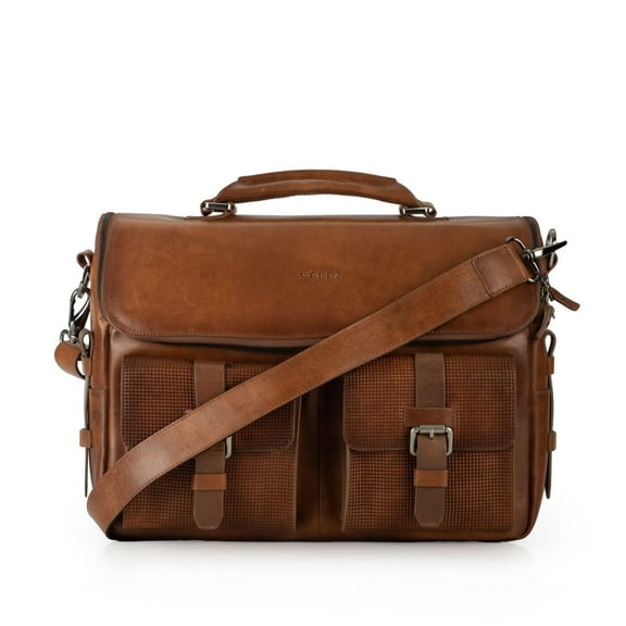 VELEZ Brown Full Grain Leather Laptop Messenger Bag 15 inch Briefcase
