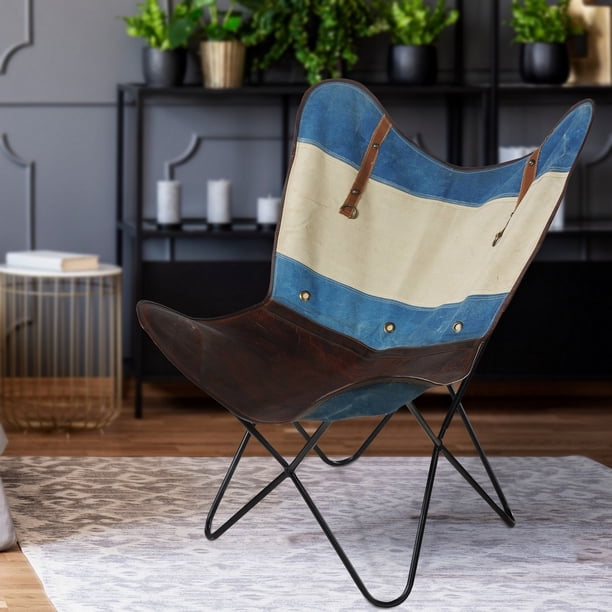 LR Home Nautical Striped Canvas and Leather Indoor Butterfly