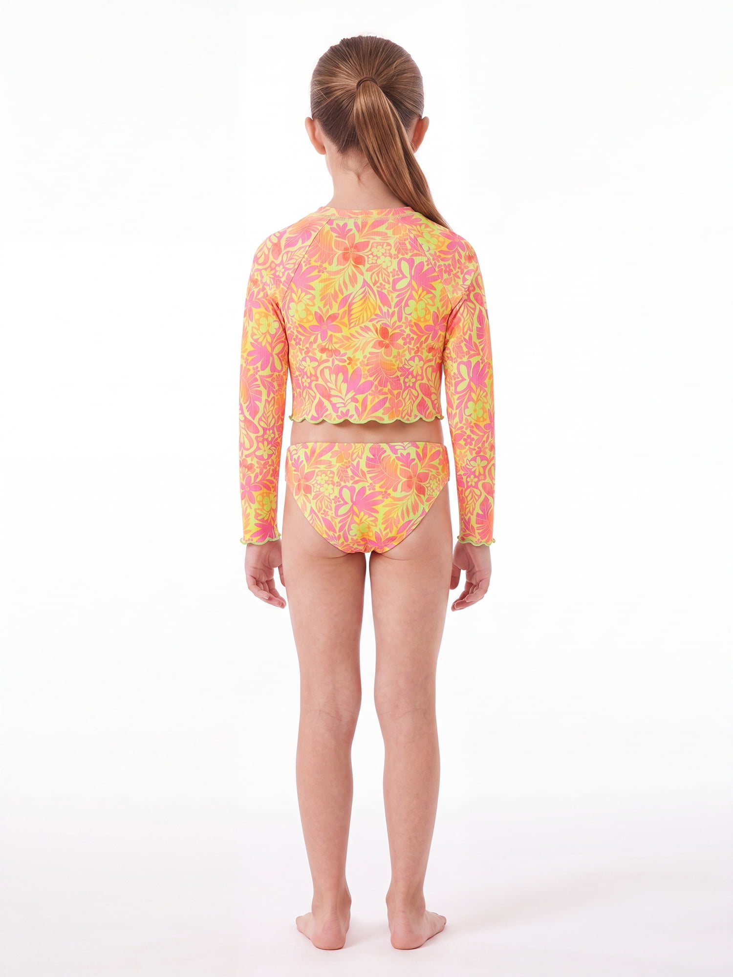 Ocean Gear Girls Two Piece Long Sleeve Crop Tankini Swim Set, Sizes 4-18