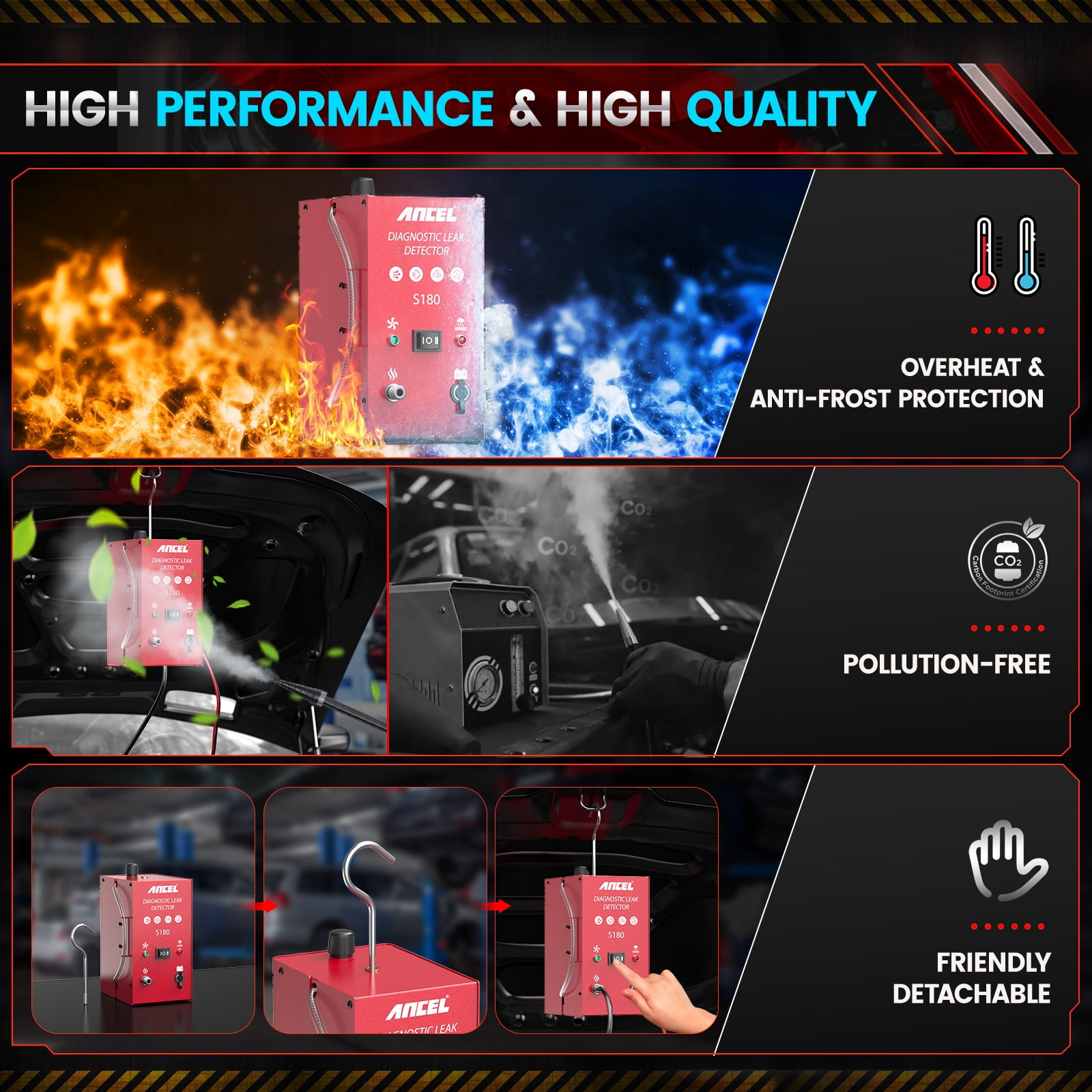 ANCEL S180 Automotive Smoke Machine Leak Detector with Built-In Air Pump, EVAP Smoke Machine Fuel Pipe Vacuum Diagnostic Tester for Cars Motorcycles Trucks
