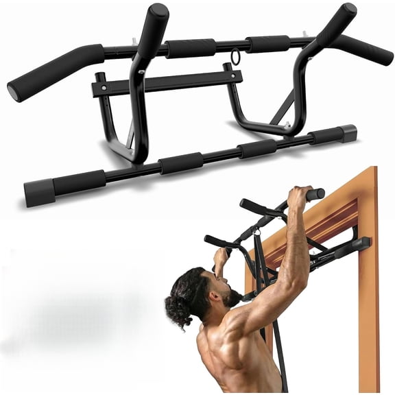 Fitness Pull Up Bar for Doorway - Upto 250 Lbs Capacity, No Screwing or Slipping, Hanging Pullup & Chin Up Bar for Door Frame - Multi Padded Grips for Strength Training with Installation Guide
