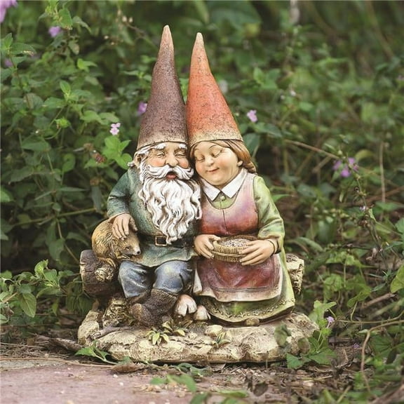 Napco 12” Happy Gnome Couple Garden Statue, Durable Resin