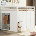 thumbnail image 3 of Harper & Bright Designs Full Size Loft Bed with Built-in Wardrobes, Wood Loft Bed Frame with Cabinets and 4 Drawers, Multifunctional Loft Bed with Foldable and Extendable Clothes Rail, White, 3 of 19