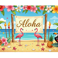 thumbnail image 4 of Tropical Themed Aloha Banner with Flamingos Pineapples and Tiki Decors Hawaiian Party Backdrop Decorations for Luau Events Beach Gatherings and Tropical Photo Props, 4 of 8