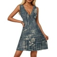 thumbnail image 2 of 2025 Trendy Women's Summer V-neck Floral Printed Dress Wrap Dress Beach Hawaiian Tropical Sundress Sleeveless Mini Pleat hem Dresses, 2 of 2