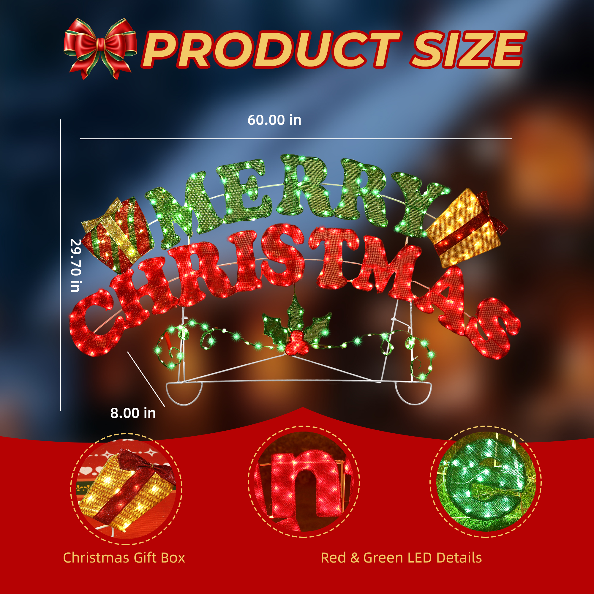 Starfree 60"L Merry Christmas Sign Outdoor Christmas Yard Decoration Light Outdoor Christmas Lawn Ornaments Yard Sign Decor with LEDs for Porch Garden