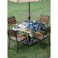 thumbnail image 3 of Outdoor Tablecloth with Umbrella Hole and Zipper, Navy Blue Christmas Square Table Cloth 60x60 Inch Waterproof Tablecloth, Snowman Xmas Snowflake Gifts Winter Picnic Table Cover for Patio Camping, 3 of 7