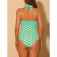 thumbnail image 3 of DARING DIVA Halterneck Polka Dot Tummy Control Swimsuit XL Green, 3 of 6