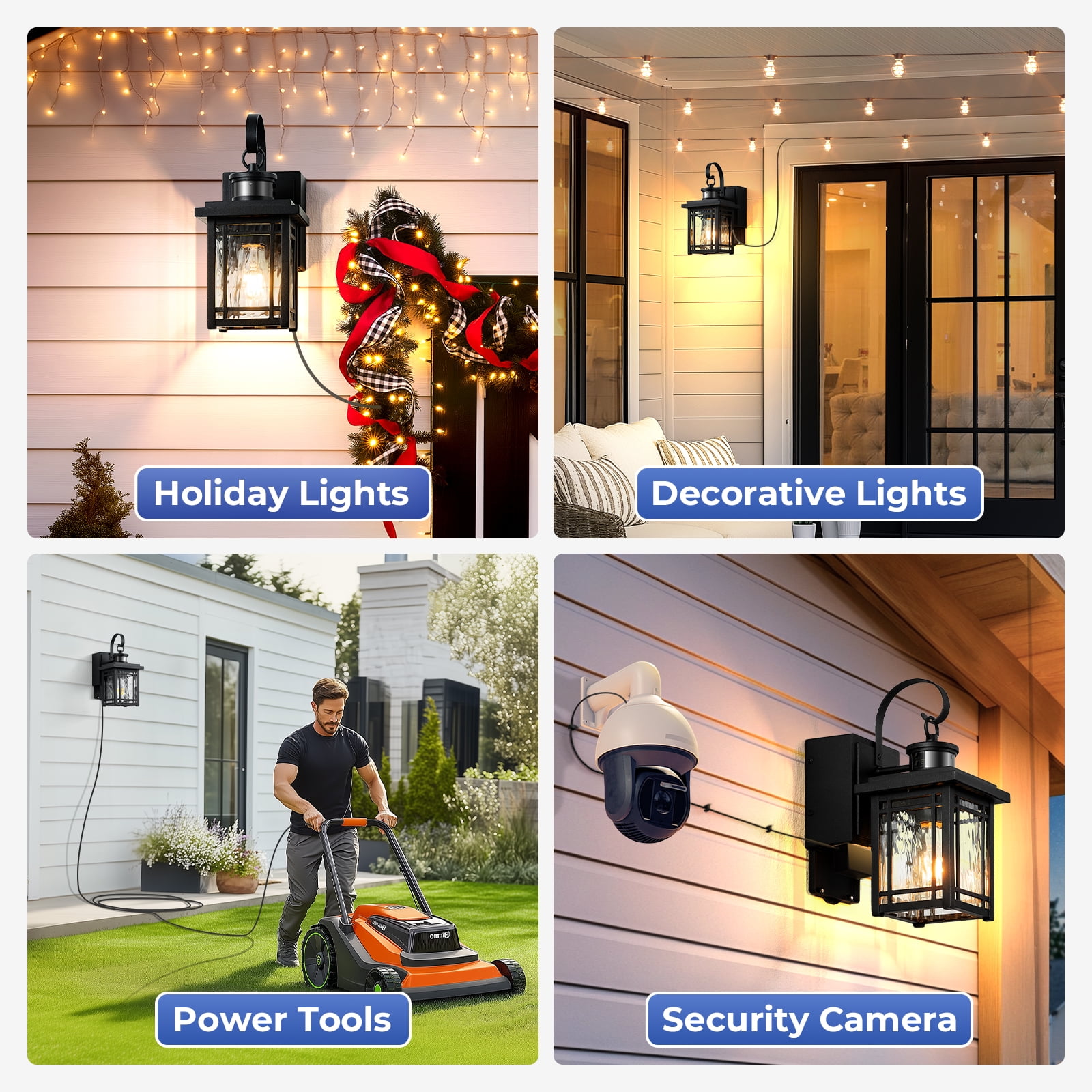 OPAXIS Led Porch Light with GFCI Outlet, Motion Sensor Outdoor Light Fixtures Wall Mount, Black Carriage Lights Exterior with Ripple Glass, Anti-Rust Outside Garage Lights for Patio, Front Door