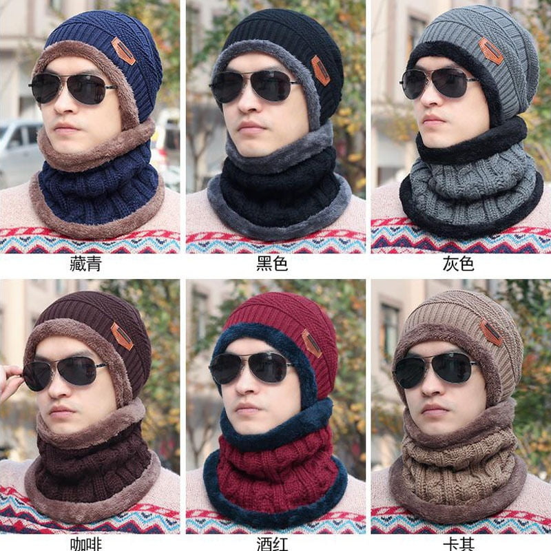 Men Women Winter Warm Outdoor Knit Baggy Beanie Wool Skull Hat Ski Cap Scarf Set 