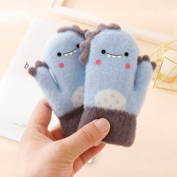 Trayknick 1 Pair Children Gloves Cartoon Soft Fleece Full Fingers