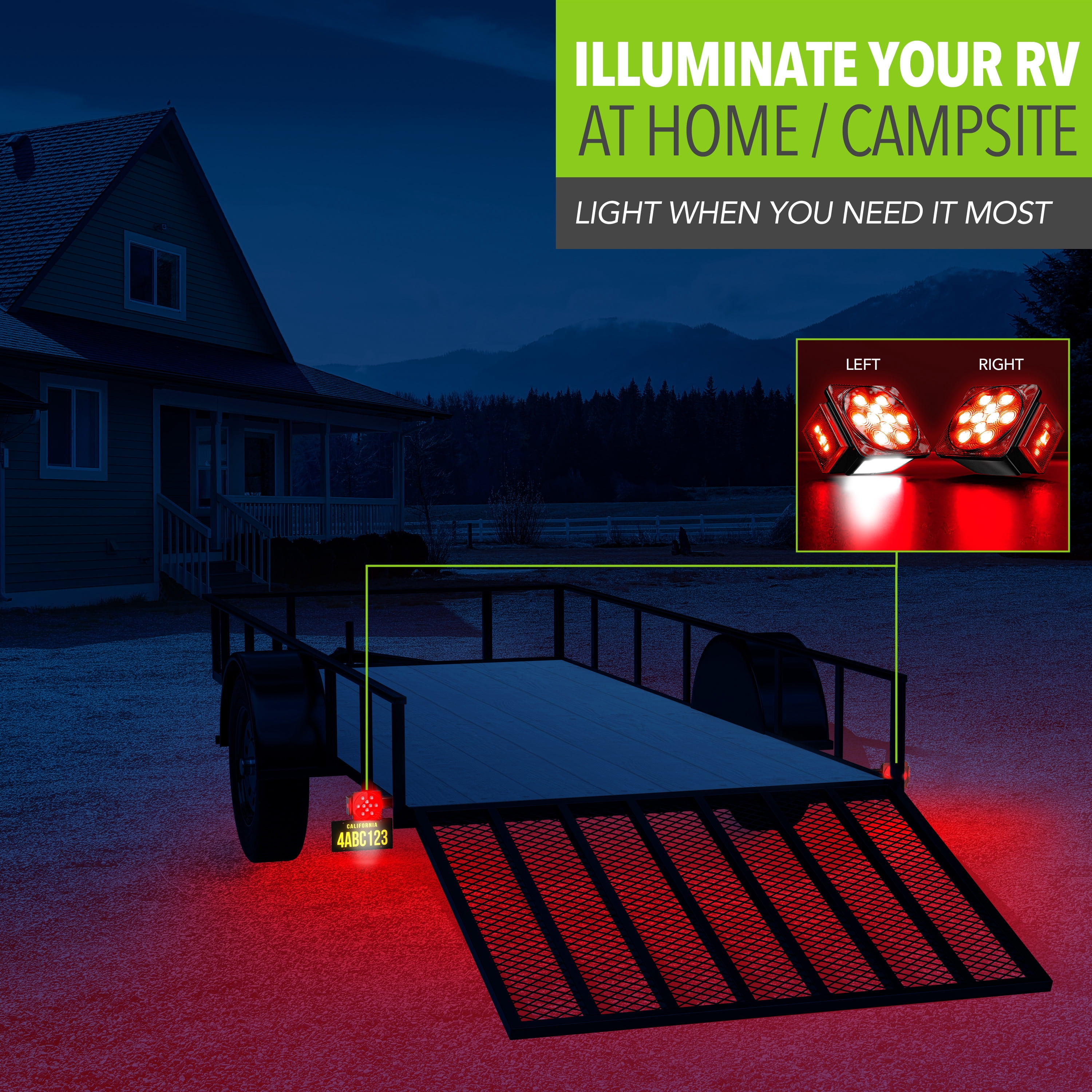 Leisure LED 12V Submersible LED Trailer Tail Light with Red White LED Stop Turn Tail License Brake Running Light Lamp for Under 80 Inch Trailer Boat Truck RV Waterproof Utility Trailer Light Kit