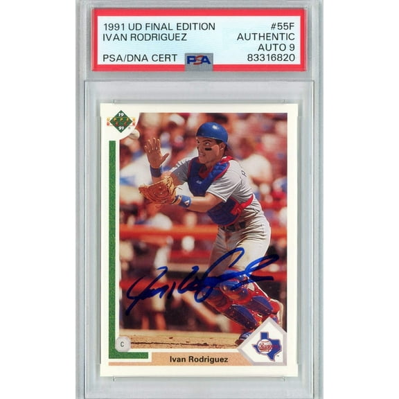 Graded 1991 Upper Deck UD Final Edition Ivan Pudge Rodriguez #55F Rookie RC Baseball Card PSA 9 Auto Grade Mint