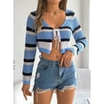 thumbnail image 3 of Gdvsclr Women'S Tie Front Tops Bell Long Sleeve Knit Crochet Cardigan Crop Top Blue XL, 3 of 5