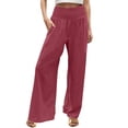 thumbnail image 2 of Red Women's Casual Pants, Linen Pants Women Summer Wide Leg Pants Drawstring Elastic Waist Pants High Waisted Pants Casual Beach Trousers,Women's Casual Pants S, 2 of 5