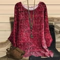 thumbnail image 2 of IROINNID Womens Plus Size Tops Round-Neck Long Sleeve Print Home T-shirt Blouse,Red, 2 of 6