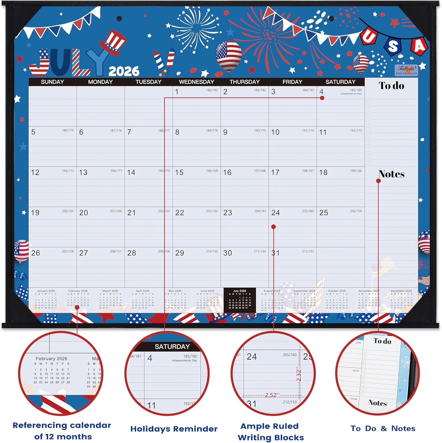 2026-2027 Desk Calendar - Large Desk Calendar 2026-2027, Jul.2026 - Dec.2027, 22" x 17", 18 Months Calendar with Corner Protectors + Large Ruled Blocks, To-do & Notes, 12 Different Themes