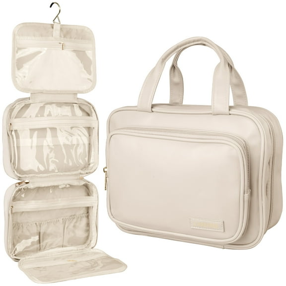 Toiletry Bag for Women and Men,Large Cosmetic Case Travel Bag w/ Hanging Hook Shower Bag for Bathroom,Thickened PVC Waterproof Makeup Bag Multiple Pockets Organizer Toiletries Bag for Travel Business